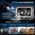 LEDUR 4x6 LED Headlights DOT Approved 4PCS Angel Eye Halo Turn Signal DRL Hi/Lo Sealed Beam Rectangle Headlight Replace H4651 H4652 H4656 H4666 H6545 for Kenworth T800 W900 Peterbilt 378 379 Truck Van - Image 7