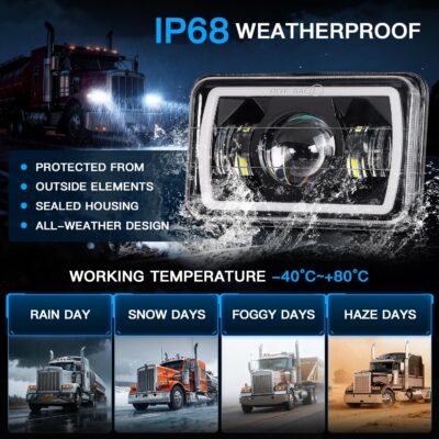 LEDUR 4x6 LED Headlights DOT Approved 4PCS Angel Eye Halo Turn Signal DRL Hi/Lo Sealed Beam Rectangle Headlight Replace H4651 H4652 H4656 H4666 H6545 for Kenworth T800 W900 Peterbilt 378 379 Truck Van - Image 7