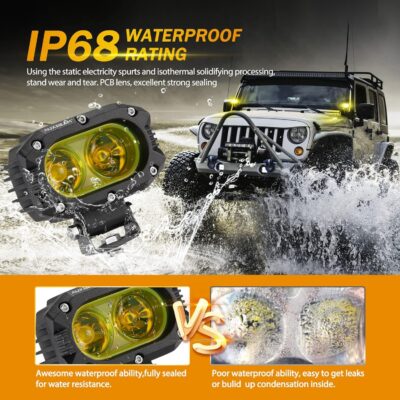 Auxbeam LED Amber Fog Light, 4Inch 60W Led Driving Offroad Lights Pod Super Bright with Wiring Harness Kit Yellow Flood Beam Pod Light for Truck SUV ATV UTV Jeep Wrangler Motorcycle - Image 6