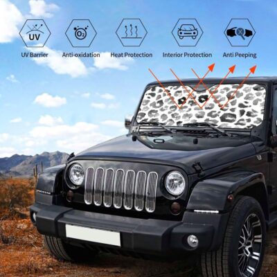 Leopard Print Pattern Black Watercolor Windshield Sunshade for Car SUV Truck Foldable Uv Ray Reflector Front Window Sun Shade Visor Shield Cover - Image 6