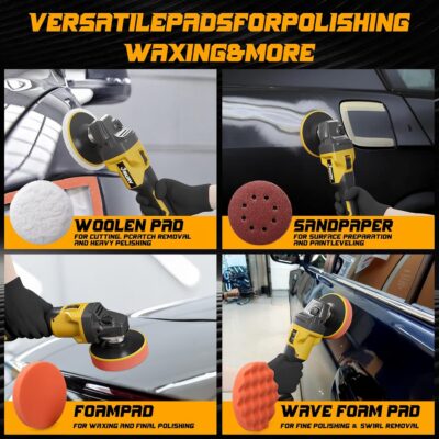 Cordless Buffer Polisher for Car Detailing,7230 RPM Car Buffer Polisher,21V 4.0Ah Li-ion Battery,Cordless Polisher With 29 PCS Car Detailing Kit,for Polishing, Waxing, Boat Sanding, Scratch Removing - Image 6