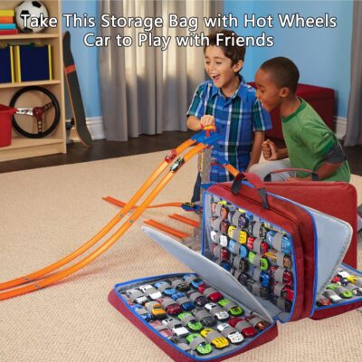 KISLANE 96 Toy Cars Storage Case Compatible with Matchbox Cars, Matchbox Cars Organizer Storage for Mini Toys, Toy Cars, Matchbox Cars, Small Dolls(Bag Only) (Red) - Image 7