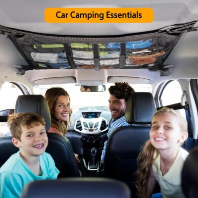Car Ceiling Cargo Net with 3 Pockets,31.5"x21.6" Car Overhead Storage Mesh Organizer,Double Layer Roof Mesh Camping Overlanding Gear Must Haves Cargo Net,Road Trip Essentials - Image 7