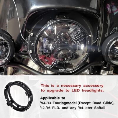7" LED Headlight Ring Mounting Bracket - Round Adapter Bracket Motor - Fits for Harley Street Glide Road King Electra Glide Motorcycle Head Light Mount (Black, 7") - Image 2