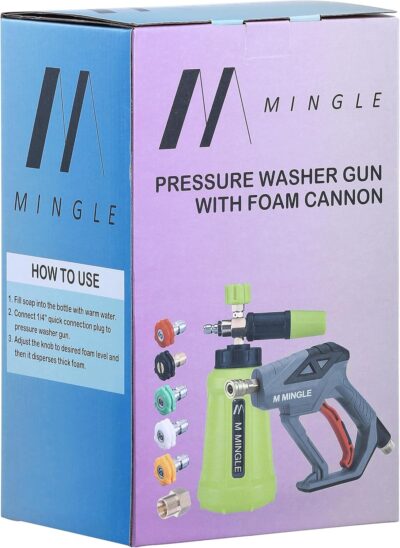M MINGLE High Pressure Washer Gun Snow Foam Lance, 4000 PSI Cannon Foam Blaster Power Washer with 1/4" Quick Connector, Car Wash Foam Cannon Kit with 5 Pressure Washer Nozzle Tips, 1 Liter - Image 9