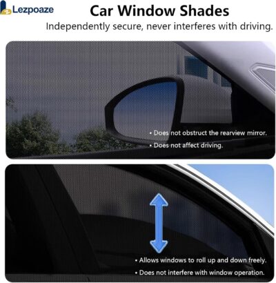 4-Pack Car Window Shades with Insect Screen, UV Blocking & Breathable Mesh, Universal Fit for 96% Cars, for Baby Kids Travel Camping, Heat Insulation & Privacy Protection - Image 7