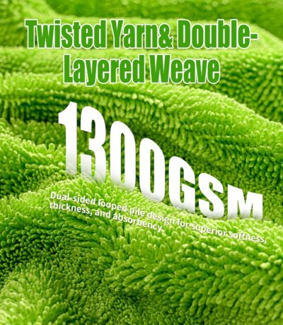 2-Pack Car Drying Towels 24x36 Inch 1300GSM, Twisted Loop Microfiber Cloth for Auto Detailing - Super Absorbent, Lint-Free & Streak-Free for SUV, Truck & Window (Gray-Green) - Image 3