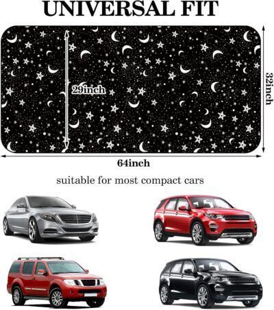 Woanger Windshield Sun Shade Foldable Car Front Window Covers for Car Accessories Sun Heat UV Rays Visor Protector Protection for Universal Cars SUV Truck (Moon Star) - Image 4