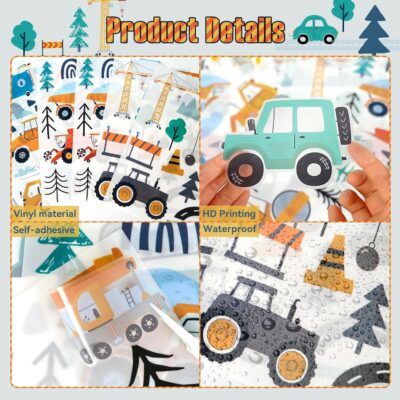 Construction Wall Stickers - 6 Sheets 90 Pcs Construction Themed Trucks Excavator Crane Wall Decals Peel and Stick Wall Decors for Kids Baby Bedroom Boys Room Nursery Playroom - Image 5