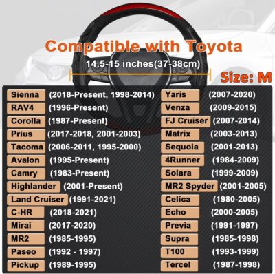 GIANT PANDA Steering Wheel Cover for Toyota, Auto Car Steering Wheel Cover for Toyota Highlander Rav4 Corolla Camry,Standard Size - Red - Image 2
