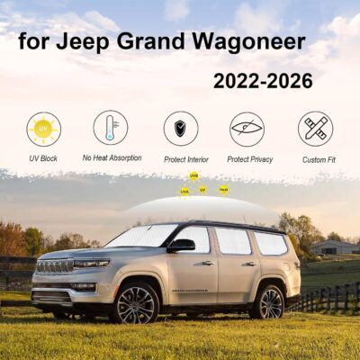 KMF 8pcs Thicken Sun Shades for Jeep Grand Wagoneer 2022-2026 Accessories,Full Car Window Covers for Windshield Side Rear, UV Block and Blackout Protect Privacy for Camping Outdoor - Image 5