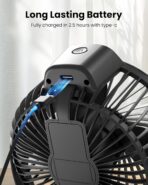 Koonie Portable Clip On Fan, Small Rechargeable Battery Operated, 3 Speed Mini clamp Fan With LED Display, 360° Rotate Personal Cooling Desk Fan for Stroller Bed Travel Camping Golf Gym - Image 5