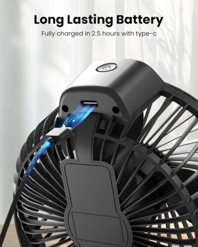 Koonie Portable Clip On Fan, Small Rechargeable Battery Operated, 3 Speed Mini clamp Fan With LED Display, 360° Rotate Personal Cooling Desk Fan for Stroller Bed Travel Camping Golf Gym - Image 5