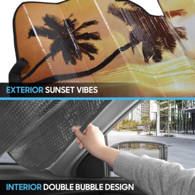 BDK Golden Sunset Beach Front Windshield Sun Shade Accordion Folding Cute Car Window Shades for Truck & Car Sunshade Shield for Sun UV Rays - Visor Protector Keeps Your Vehicle Cool - 58 x 27 inches - Image 3