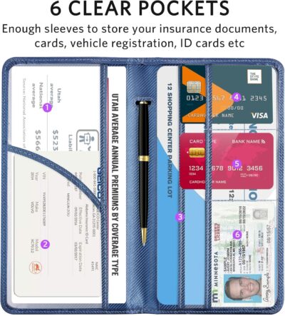 CoBak Car Registration and Insurance Holder - Vehicle Glove Box Car Organizer,Auto Truck Comparment Accessories Case with Magnetic Closure for Driver License,Cards, Carbon Blue - Image 3