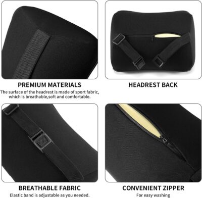 Car Headrest Pillow, Soft Memory Foam Car Neck Pillow with Adjustable Strap, Removable Breathable Cover for Long Drives & Office (Black, Pack of 2) - Image 8