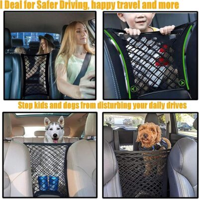 DYKESON Dog Car Net Barrier Pet Barrier with Car Mesh Organizer for Dog & Child, Safety Divider with Storage Pouch, Easy Install for Cars & SUVs - Image 2