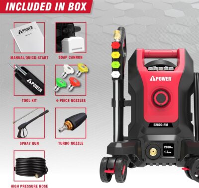 A-iPower Follow Me Electric Pressure Washer 2800 Max PSI 1.7 GPM Anti-Tipping Design with 5 Nozzles, Soap Dispense for Fences, Driveways, Patios, Cars, Home Cleaning, E2800-FM - Image 7