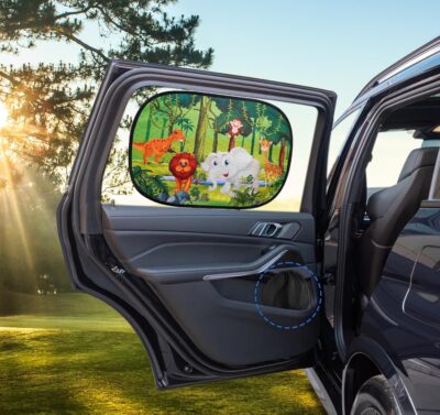 ABSOFINE Car Window Sun Shades for Baby Kids 2 Pack 19"x14", Animals Cartoon Window Shades Sun Blocker Cover, Baby Car Shades for Back Windows with 8 Suction Cups and Storage Bag, Anti Glare & UV - Image 7