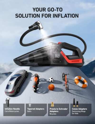 AstroAI 4-in-1 Car Vacuum Cleaner and Tire Inflator Portable with Accessories Air Compressor Digital Dual Values Display, 150 PSI Car Tires Air Pump with LED Light, 12V DC, 16.4FT Cord for Auto - Image 4