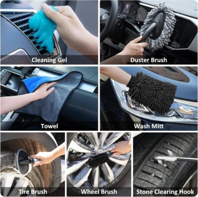 AUTODECO 44Pcs Car Wash Detailing Kit Cleaning Kits with Foam Gun Sprayer Wash Mop with Long Handle Collapsible Bucket Large Wash Mitt Towels Complete Interior Exterior Car Washing Supply Set Black - Image 7