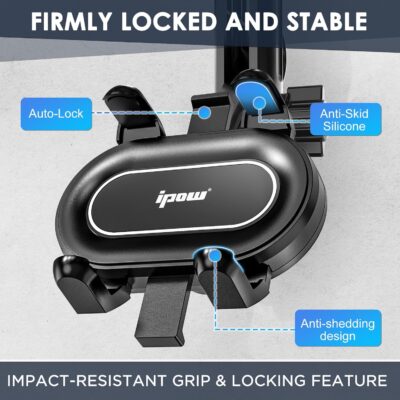 IPOW Large Rearview Mirror Phone Holder for Car 360°Rotatable and Retractable, 2024 Upgraded Four Corners Fixed Anti-Shake Multifunctional Design for All Phones and All Car Rearview Mirror with Button - Image 3