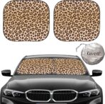 Gven Windshield Sun Shade 2pcs with Bonus Car Sunshade for Front Window Shades 2025 Technology Reflect UV and Heat Sun Visor Automotive Interior Sun Protection (Leopard, M)