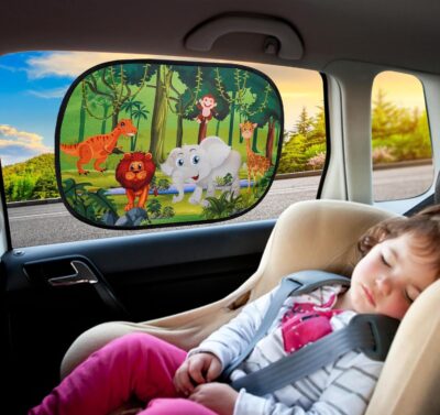 ABSOFINE Car Window Sun Shades for Baby Kids 2 Pack 19"x14", Animals Cartoon Window Shades Sun Blocker Cover, Baby Car Shades for Back Windows with 8 Suction Cups and Storage Bag, Anti Glare & UV - Image 8