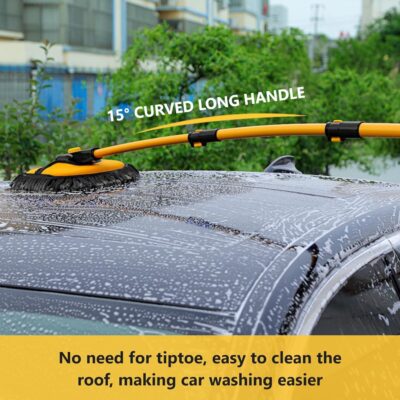 Car Wash Brush with Long Handle, 15°Curved Car Cleaning Brush with Replaceable Head Cover, Truck Washing Brushwith Telescopic Handle Wash Mop Kit 5PCS - Image 2