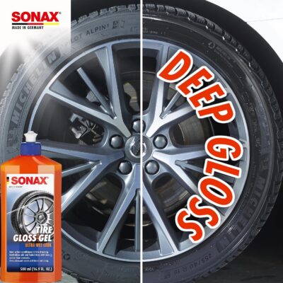 SONAX Tire Gloss Gel 235200 | Long-Lasting Rubber Conditioner for a Semi-Gloss finish on Tires | Deep Black Revitalization with Silicone Protection | Cleans, Conditions & Repels Dirt for Weeks | 500ml - Image 3