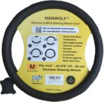 Steering Wheel Cover, Black, Real Genuine Leather, 15 inch, for Men and Women, Universal, Stretch On, Heat Resistant, Stays Cool, Non-Slip, HANWOLF - Image 5