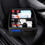 Car Storage Organizer [2025 UPDATED] Leather Car Caddy Basket for Front Seat Floor Back Seats Metal Handle 6 Compartments Adjustable Strap Buckles Slip-Resistant (Black) - Image 9