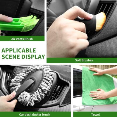 18Pcs Car Detailing Kit, Interior Car Cleaning Kit, Leather & Textile Car Interior Brush, Car Detailing Brush Set with Windshield Cleaning Tool Complete Car Interior Care Kit - Image 7