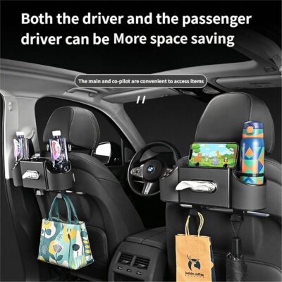 Backseat Car Organizer, 4-in-1 Car Organizer Back Seat with Cup Holder & Tissue Box, Multi-Pocket Car Back Seat Organizer for Phone, Drinks, Travel & Daily Use (Black) - Image 3