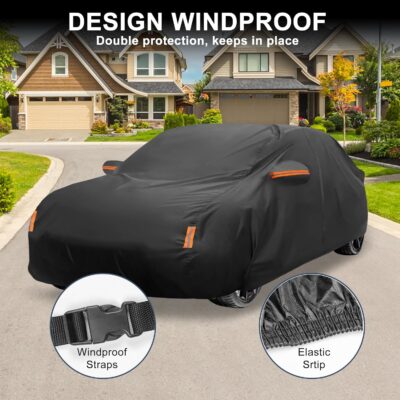 X AUTOHAUX Car Cover for Honda Civic Sedan/Coupe 210D-PU Outdoor Full Car Cover All Weather with Door Zipper for Waterproof Windproof Sun Rain Snow Protection - Image 4