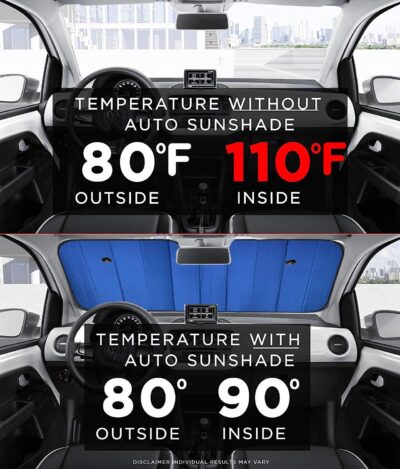 Big Hippo Windshield Sun Shade,Car Sun Shade Side Window as Bonus,Car Sunshade Windshield,Reflect Sunlight Heat and UV Rays, Protect Interior,Keep Vehicle Cool,Silver/Blue(55.16X 27.5inches) - Image 2