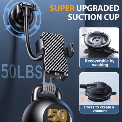 Phone Holders for your Car [Long Flexible Neck] Car Phone Mount [Anti-Shake Stabilizer] Cell Phone Holder Car for Dashboard Windshield Automotive Accessories Fit for iPhone Android Smartphone - Image 4