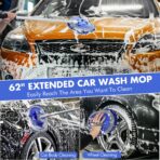 62'' Car Wash Brush with Long Handle, Scratch-Free Car Wash Mop Kit with Car Wash Bucket, Wheel Tire Brush, Wash Mitt Towel, Windshield Squeegee, Car Cleaning Brush Kit for Cars RV Truck Boat - Image 4
