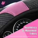 Leather Car Steering Wheel Cover, 15 Inch Anti-Slip Carbon Fiber Black Steering Wheel Cover, Universal Car Interior Accessories for Trucks Sedans SUVs (Black & Pink) - Image 3