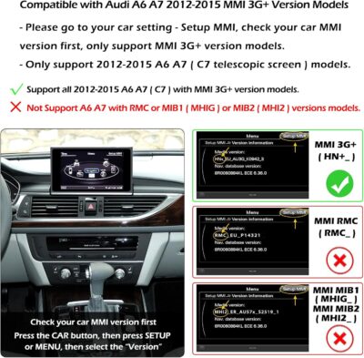 Wireless CarPlay Android Auto Mirroring Upgrade Retrofit Kit, USB Stick Playback, Compatible with Audi A6 A7 C7 2012-2015 with MMI 3G+ Version - Image 2