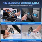 KMM Handheld Car Vacuum Cleaner, 16000PA Air Duster & Vacuum Cleaner, 120W High Power Hand Held Vacuum Cordless, Portable Vacuum Rechargeable with Multi-Nozzles & LED Light for Car, Home, Pet, Office - Image 3