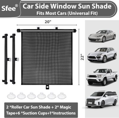 Sfee Car Window Shades for Baby-2 Pack Retractable Side Window Car Sun Shade Blocks UV Rays & Heat for Sun Protection Roller Sunshade Visor Window Shade for Kids,Passengers,Pets (20''x22'') - Image 3