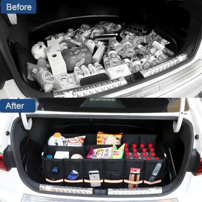 Trunk Storage Organizer with Lid, 35cm Small 36L Collapsible Car Trunk Organizer,Small Car Organizer Aluminium Handle, Car Accessories for Sedan Auto SUV Truck Minivan Road Emergency Black - Image 6