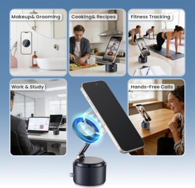 Car Phone Holder for Magsafe with Wireless Bluetooth Speaker, Cell Phone Stand HD Surround Sound Perfect for Home and Outdoors with Bluetooths Speakers for Desk Compatible with iPhone/Samsung Galaxy - Image 6