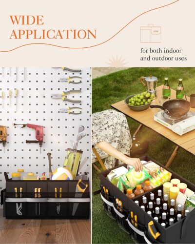 HOTOR Trunk Organizer - Car Organizer with 5 Pockets, Trunk organizer for SUV, Sedan & Van, Car Organization with Sturdy Base Panel for Car Accessories, Black, 2 Compartments, 21.3"×12.6"×10.6" - Image 4