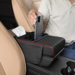 FREESOO Car Center Console Cover, Leather Armrest Cover for Car, Universal Middle Console Cushion with Storage Box, Cup Holder, Tissue Box & Phone Slot, Waterproof Interior Accessories, Black Red - Image 7
