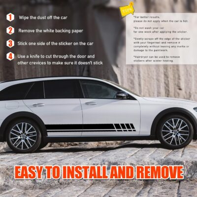 6PCS Car Hood Stripe Sticker, Vinyl Auto Body Side Rearview Mirror Decal, Sports Racing Stripe Graphic Decal Stickers, Universal Vehicle Exterior DIY Decoration Accessories (Black) - Image 4
