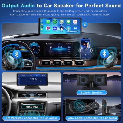 Podofo 10.26" Touchscreen Wireless Carplay Portable Car Stereo Android Auto, Car Play Navigation, Voice Control, Bluetooth/AUX/FM, Car Radio Receiver - Image 5