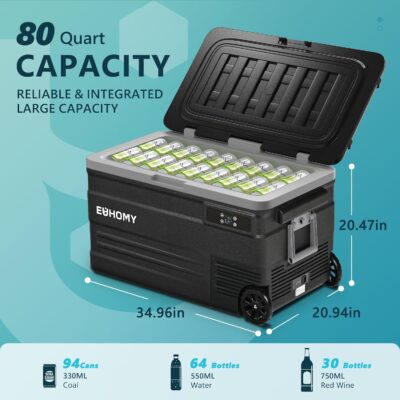 EUHOMY 12 Volt Refrigerator, 80QT(75L) 12V Fridge, Electric Cooler APP Control, Car Fridge 12/24V DC 100-240V AC, Car Refrigerator 0℉~68℉, 12 Volt Cooler for Camping, Trip, Truck, Boating, Outdoor - Image 3
