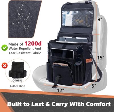 Car Seat Organizer with Lid and Laptop Compartment (Fits 15.6"), Front Seat Passenger Organizer with Adjustable Strap, Multiple Pockets, Portable Office Bag, Water-Resistant 1200D Polyester - Image 4